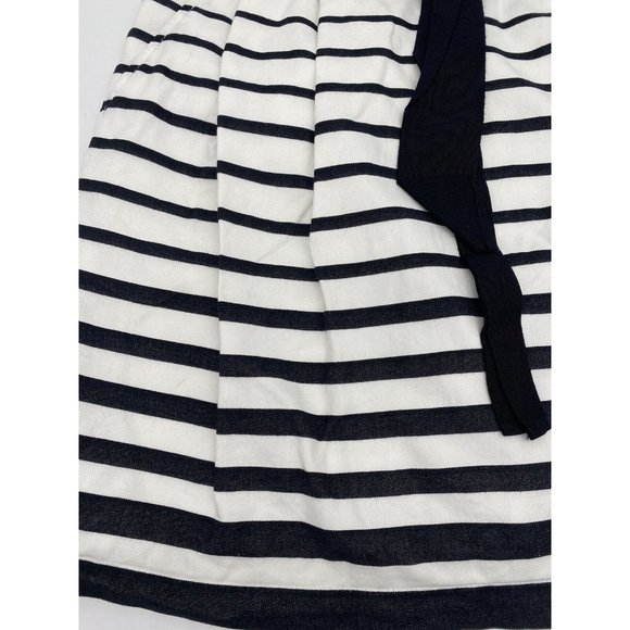 White House Black Market Skirt Size 8 Black White Striped Pleated Belt Flared - Picture 2 of 7